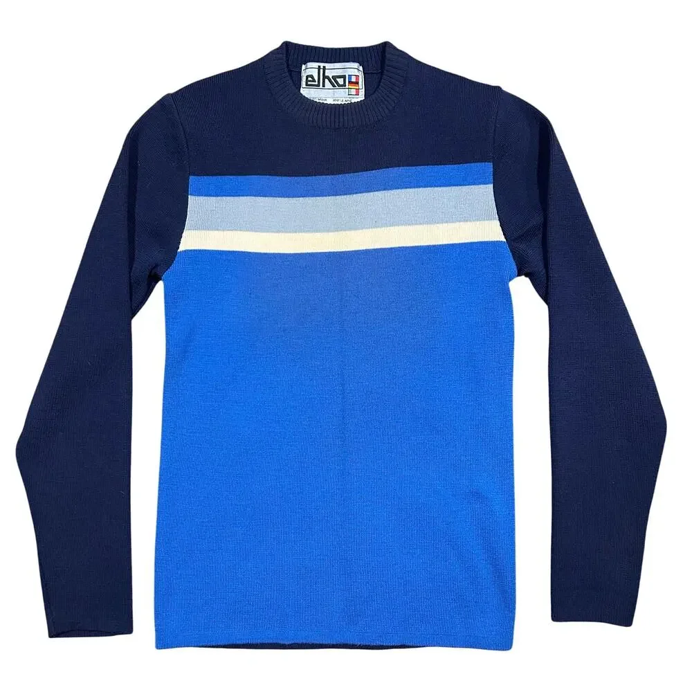 Vintage 80s Elho 100% Wool Ski Sweater Men’s Medium Striped Colorblock Pullover
